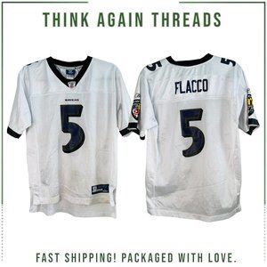 NFL ONFIELD Reebok Baltimore Ravens Flacco #5 Jersey White Boys Size Large 14-16